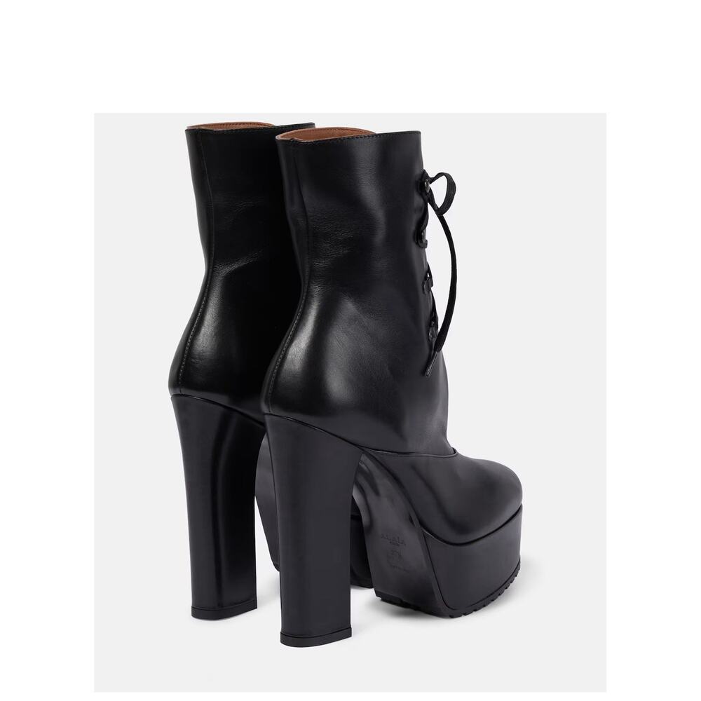 NWOB Alaia Trekk Booties 37.5 US 7.5 Black Leather Lace Up Platform Ankle Boots - Picture 4 of 14